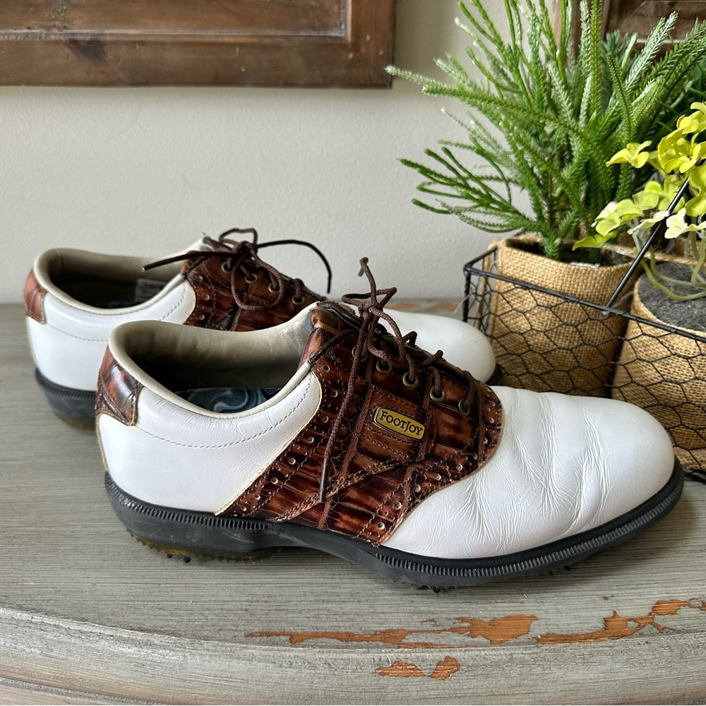 FootJoy Men's White and Brown Golf Shoes